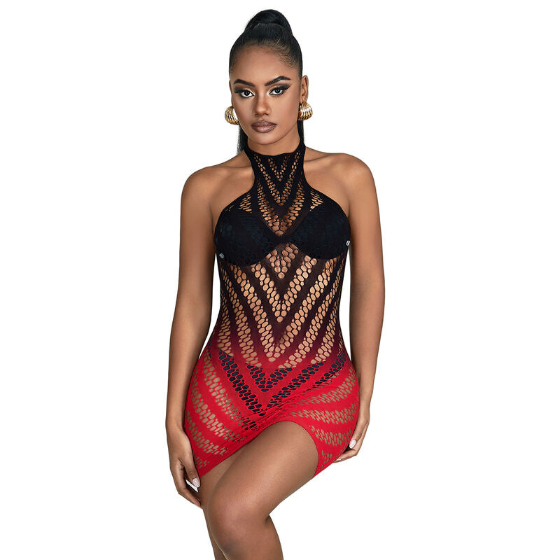 SUBBLIME - 952242 RED AND BLACK DEGRADED ELASTIC NET DRESS ONE SIZE