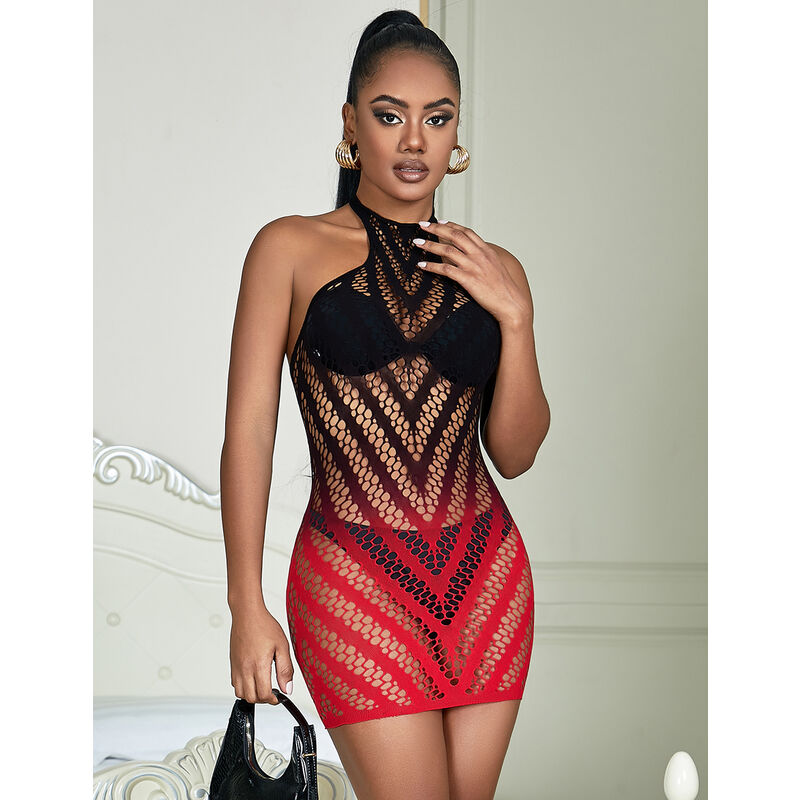 SUBBLIME - 952242 RED AND BLACK DEGRADED ELASTIC NET DRESS ONE SIZE