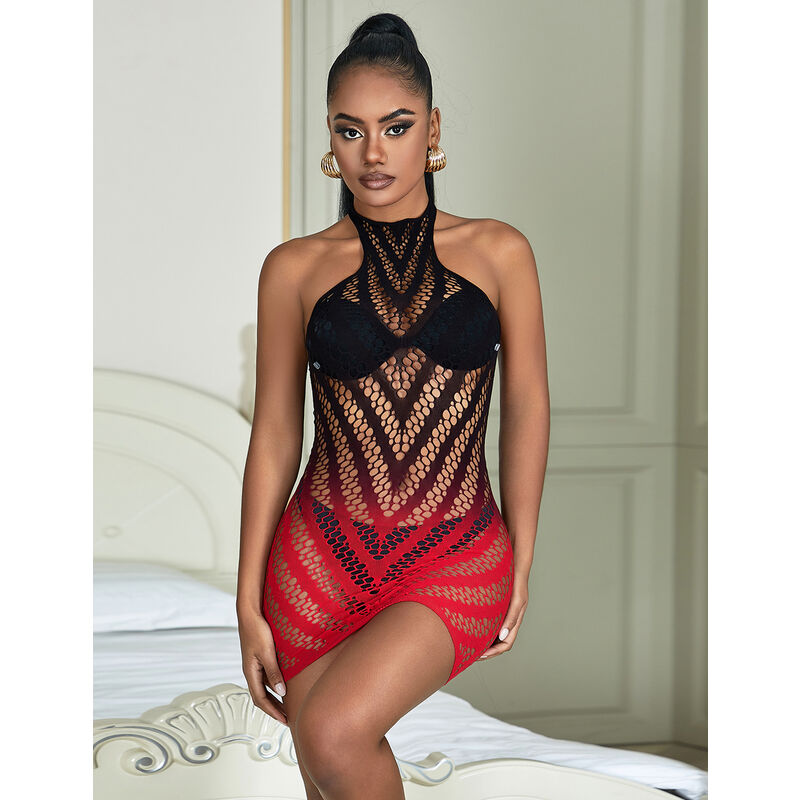 SUBBLIME - 952242 RED AND BLACK DEGRADED ELASTIC NET DRESS ONE SIZE