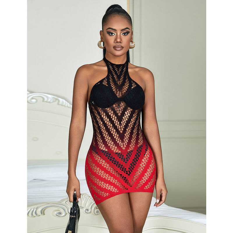 SUBBLIME - 952242 RED AND BLACK DEGRADED ELASTIC NET DRESS ONE SIZE