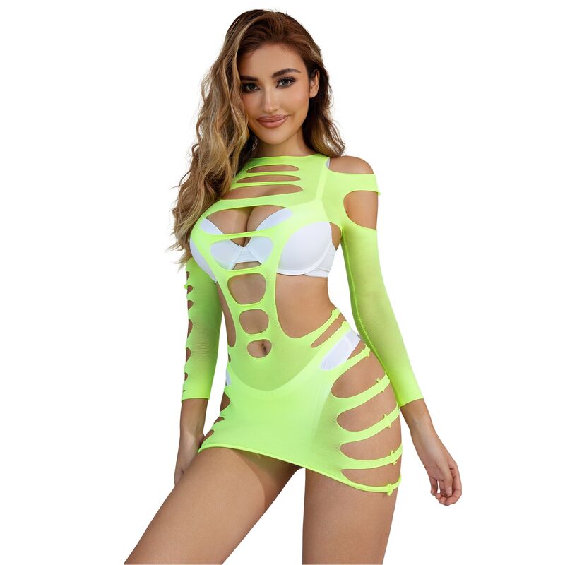SUBBLIME - 952280 GREEN LONG SLEEVE DRESS WITH ELASTIC NET ONE SIZE