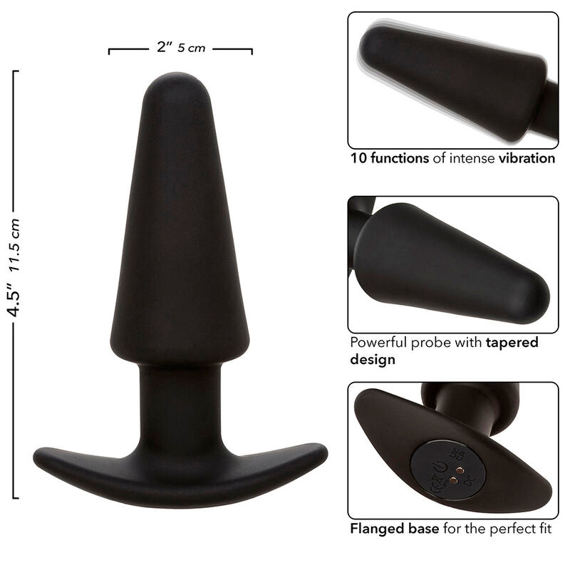 CALEXOTICS - ROCK BOTTOM TAPERED ANAL PLUG 10 VIBRATIONS SILICONE BLACK