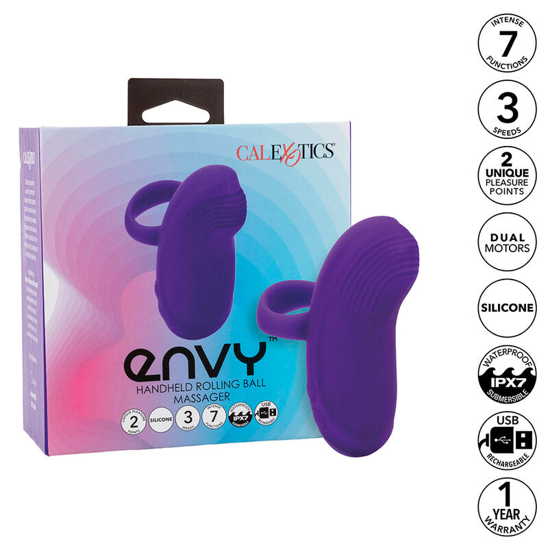 CALEXOTICS - MASAJEADOR PORTÁTIL CON BOLA GIRATORIA ENVY, 7 VIBRACIONES, COLOR MORADO