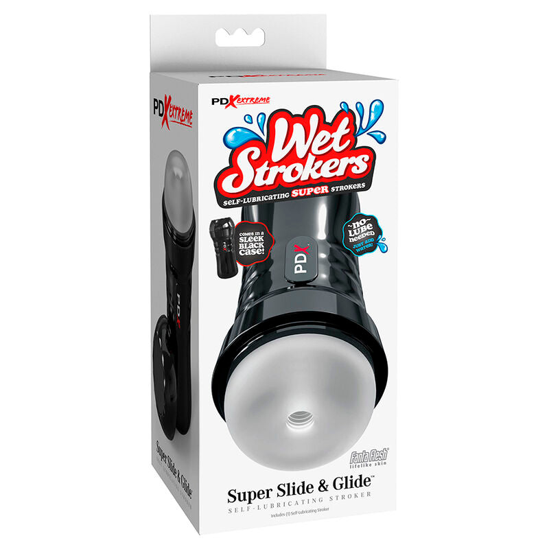 PDX EXTREME - SLIDE &amp; GLIDE SELF-LUBRICATING MASTURBATOR TRANSPARENT