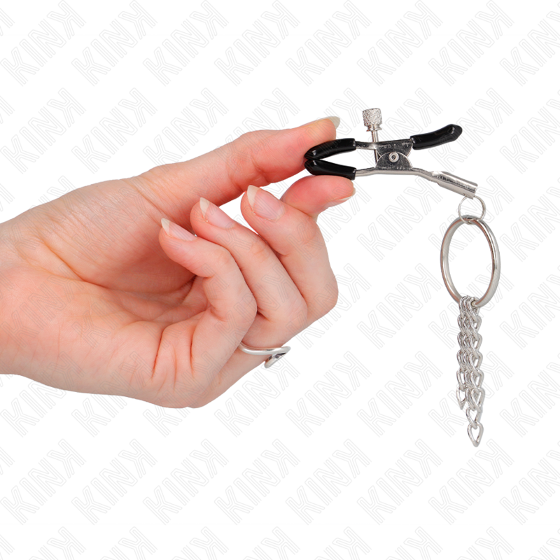 KINK - O RING NIPPLE CLIP AND SMALL SILVER CHAIN ​​6 CM