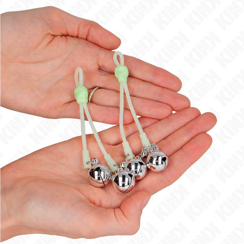KINK - LUMINOUS SKULL TONGS WITH ADJUSTABLE BELLS RING GREEN/SILVER