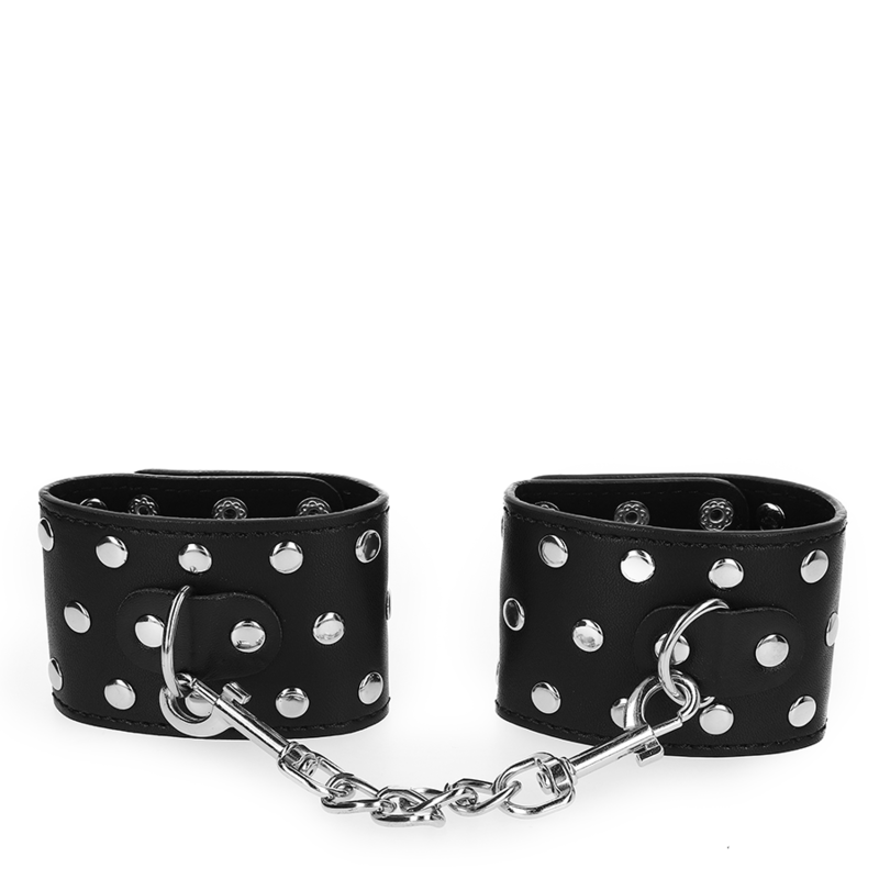 KINK - BLACK ADJUSTABLE SNAP FASTEN WRIST RESTRAINTS FULL OF RIVETS 19-24CM X 5.5CM