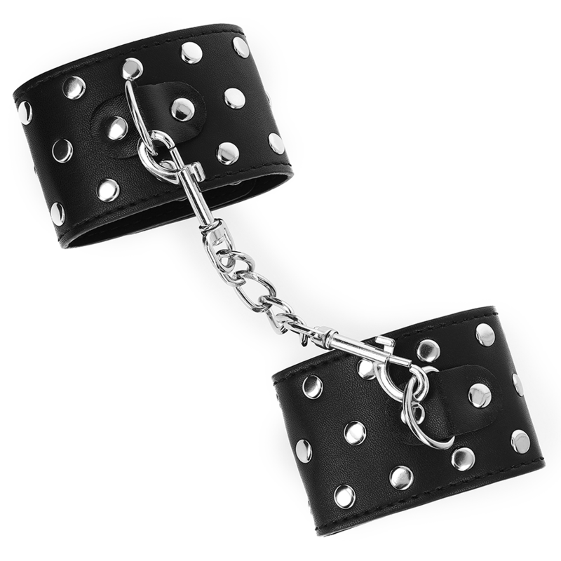 KINK - BLACK ADJUSTABLE SNAP FASTEN WRIST RESTRAINTS FULL OF RIVETS 19-24CM X 5.5CM