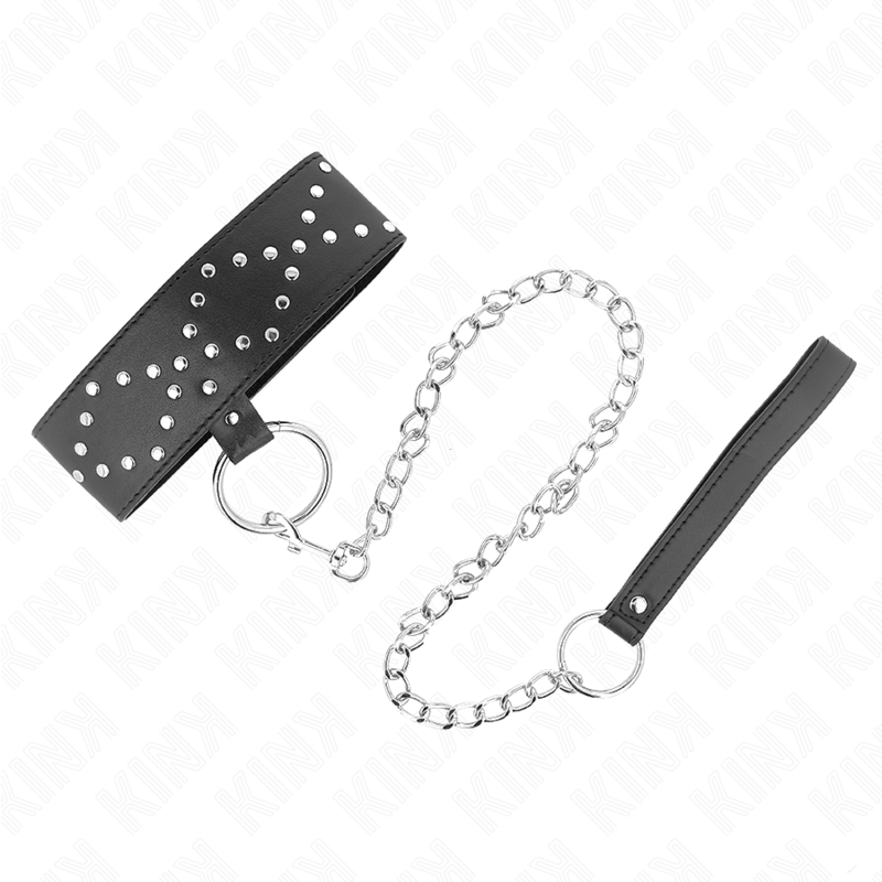 KINK - 65 CM NECKLACE WITH LEASH WITH SILVER NAILS MODEL 3 ADJUSTABLE 36-43 CM X 5 CM