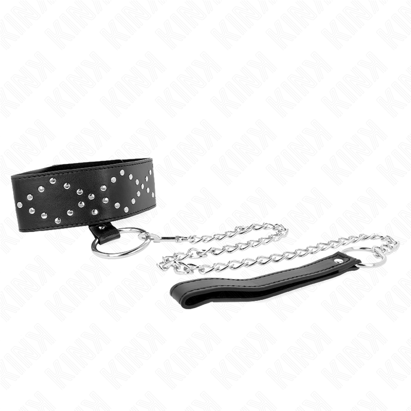 KINK - 65 CM NECKLACE WITH LEASH WITH SILVER NAILS MODEL 3 ADJUSTABLE 36-43 CM X 5 CM