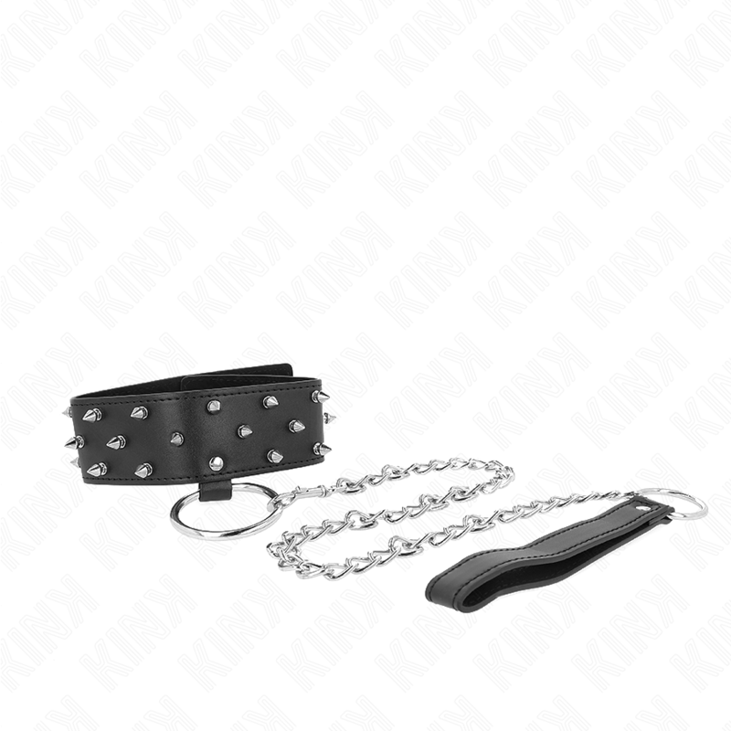 KINK - 65 CM NECKLACE WITH LEASH WITH SILVER NAILS MODEL 5 ADJUSTABLE 36-43 CM X 5 CM