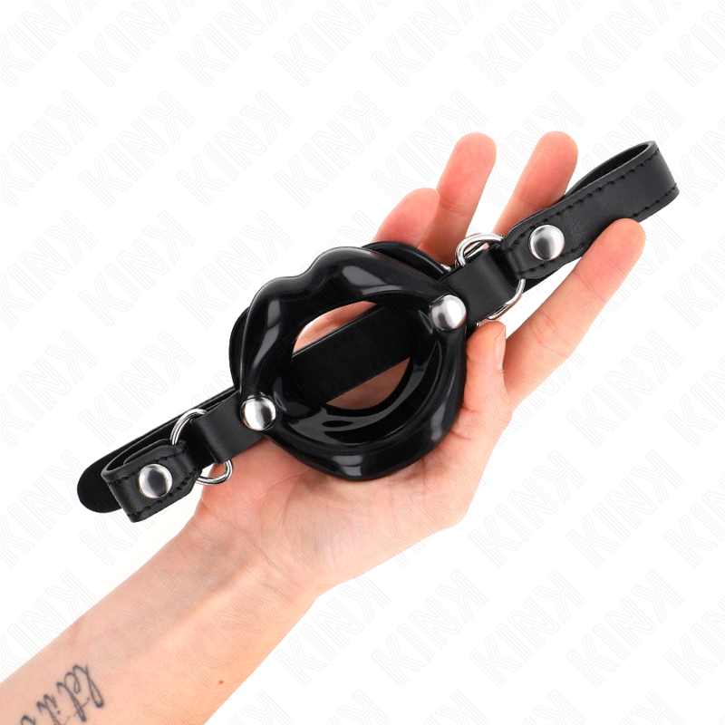 KINK - MORDAZA DE LABIOS 8 CM CON CORREA DE CUERO NEGRA 63 x 2 CM AJUSTABLE 39-58 CM