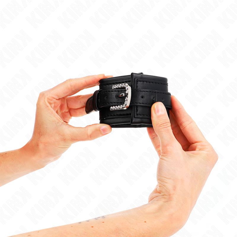KINK - ADJUSTABLE BLACK RHINESTONE BUCKLE WRIST RESTRAINTS 25-32CM X 5.5CM
