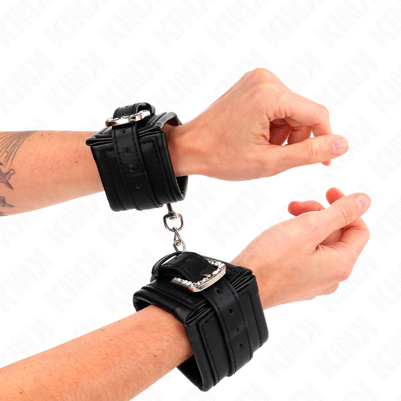 KINK - ADJUSTABLE BLACK RHINESTONE BUCKLE WRIST RESTRAINTS 25-32CM X 5.5CM