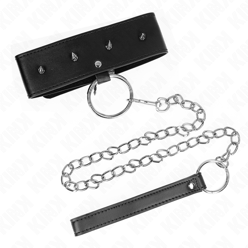 KINK - 65 CM NECKLACE WITH LEASH WITH SILVER NAILS MODEL 2 ADJUSTABLE 36-43 CM X 5 CM