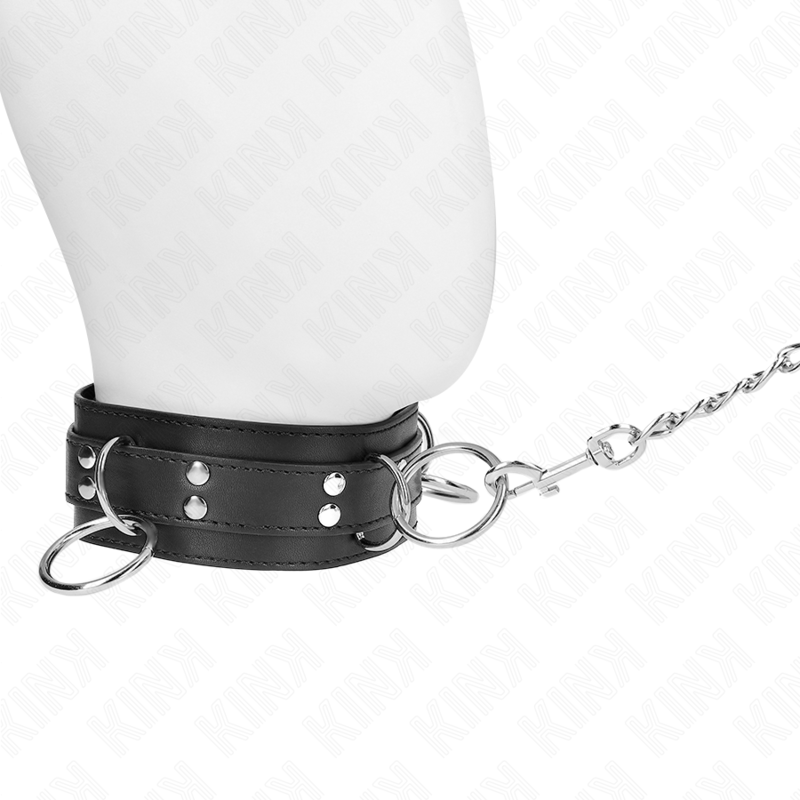KINK - 3 RING SLAVERY COLLAR WITH STRAP 80 CM 53 X 5 CM