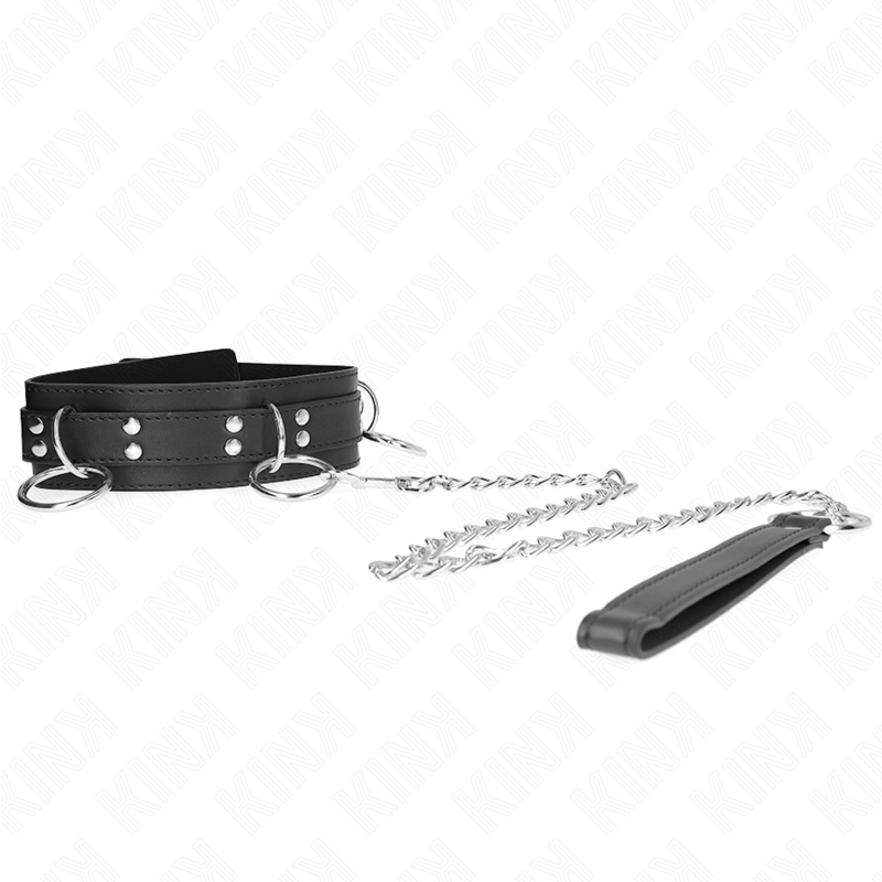 KINK - 3 RING SLAVERY COLLAR WITH STRAP 80 CM 53 X 5 CM