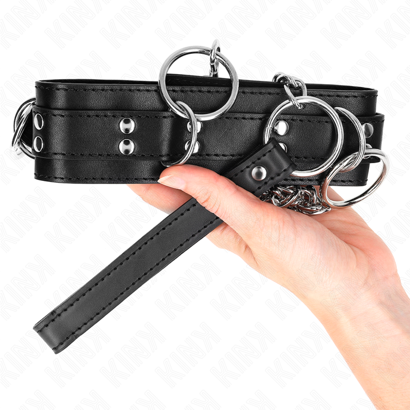 KINK - 3 RING SLAVERY COLLAR WITH STRAP 80 CM 53 X 5 CM
