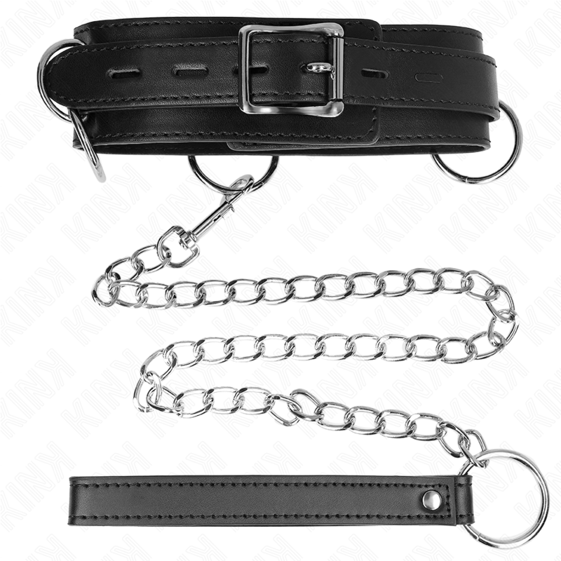KINK - 3 RING SLAVERY COLLAR WITH STRAP 80 CM 53 X 5 CM