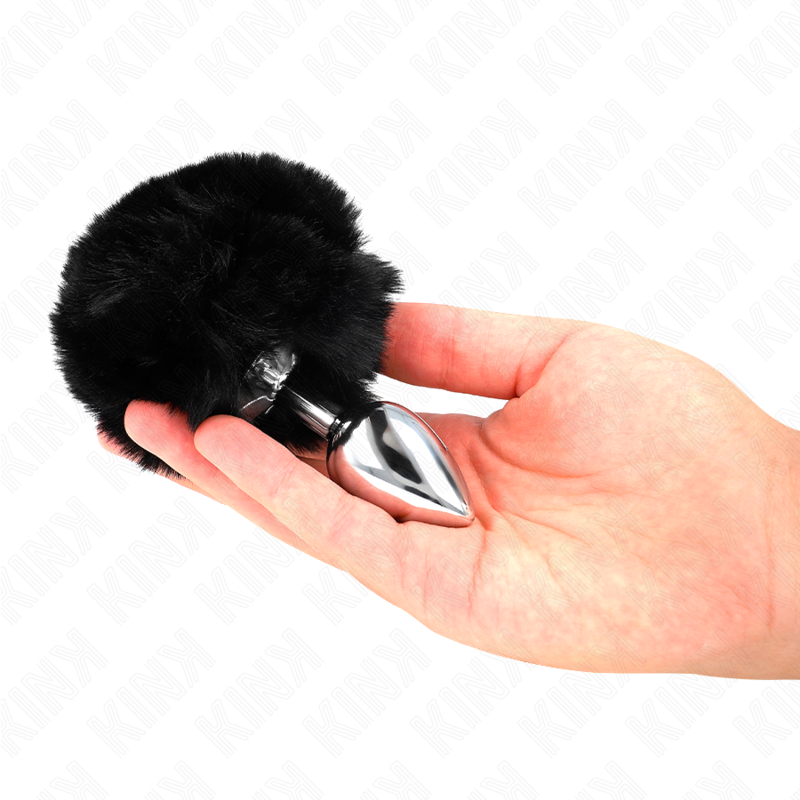 KINK - STAINLESS STEEL PLUG 7 x 3 CM WITH BLACK RABBIT TAIL FAUX FUR 8 CM