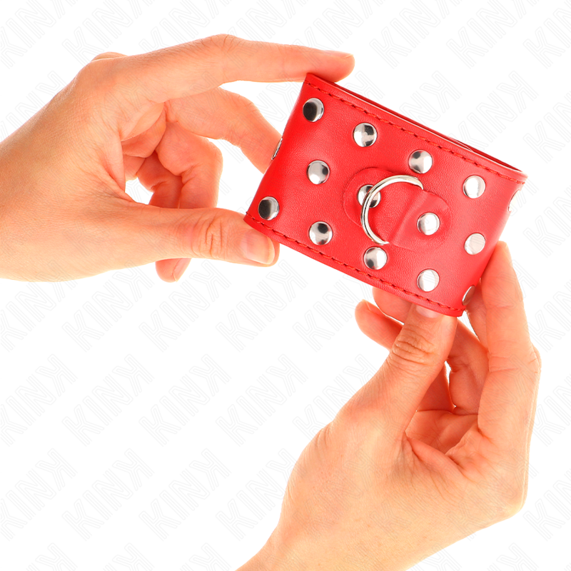 KINK - RED ADJUSTABLE SNAP FASTEN WRIST RESTRAINTS FULL OF RIVETS 19-24 CM X 5.5 CM