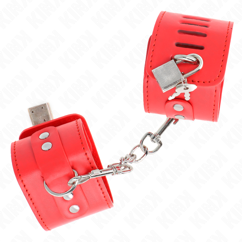 KINK - ADJUSTABLE RED PADLOCK CUFFS 16-23 CM X 5.5 CM