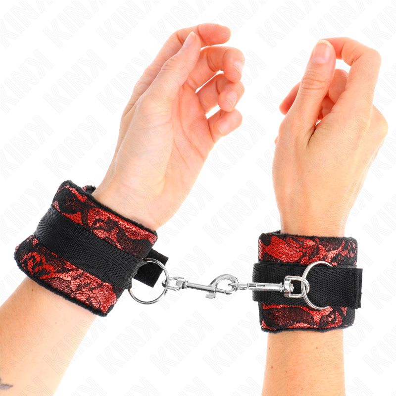 KINK - SHORT VELVET LACE CUFFS &amp; RED/BLACK NYLON BIND 23 X 6.5 CM