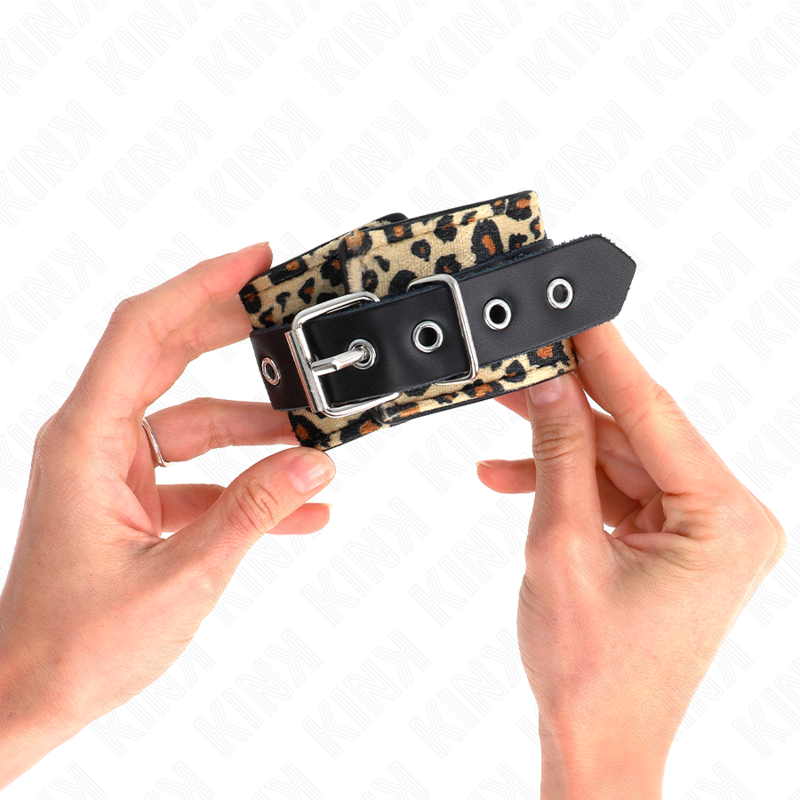 KINK - ADJUSTABLE LEOPARD REAL LEATHER WRIST RESTRAINT 18-29CM X 5.5CM
