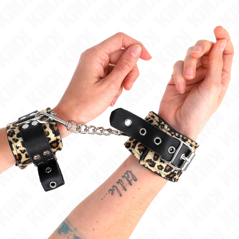 KINK - ADJUSTABLE LEOPARD REAL LEATHER WRIST RESTRAINT 18-29CM X 5.5CM