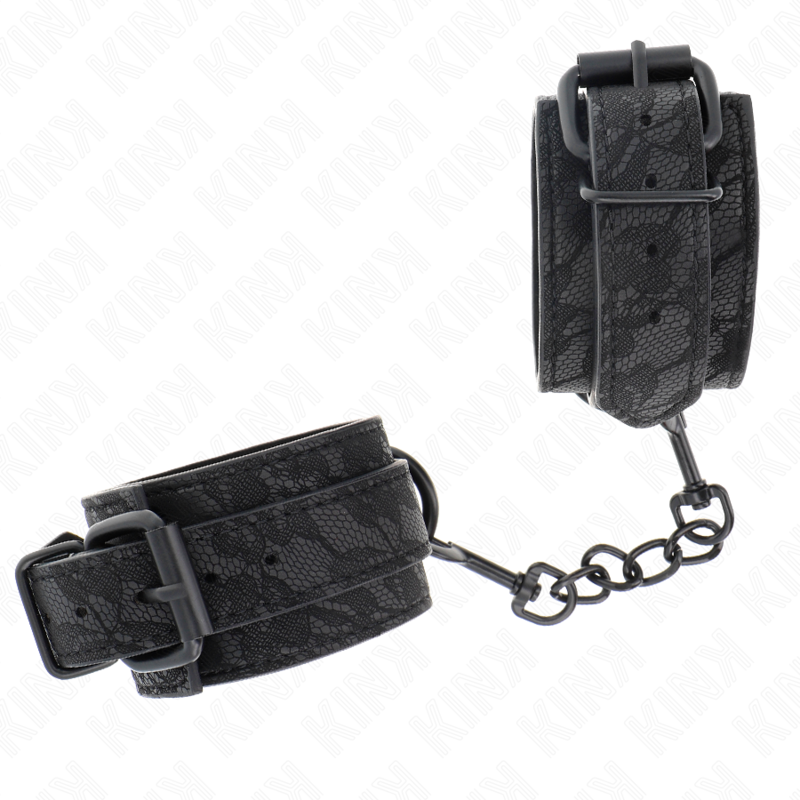 KINK - ADJUSTABLE DARK LACE COVERED CUFFS BLACK 19-26 CM