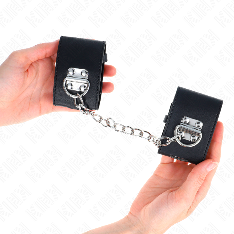 KINK - FIXED CUFFS WITH 30 CM CHAIN ​​AND ADJUSTABLE BLACK PADLOCK CLOSURE 16-23 CM X 5.5 CM