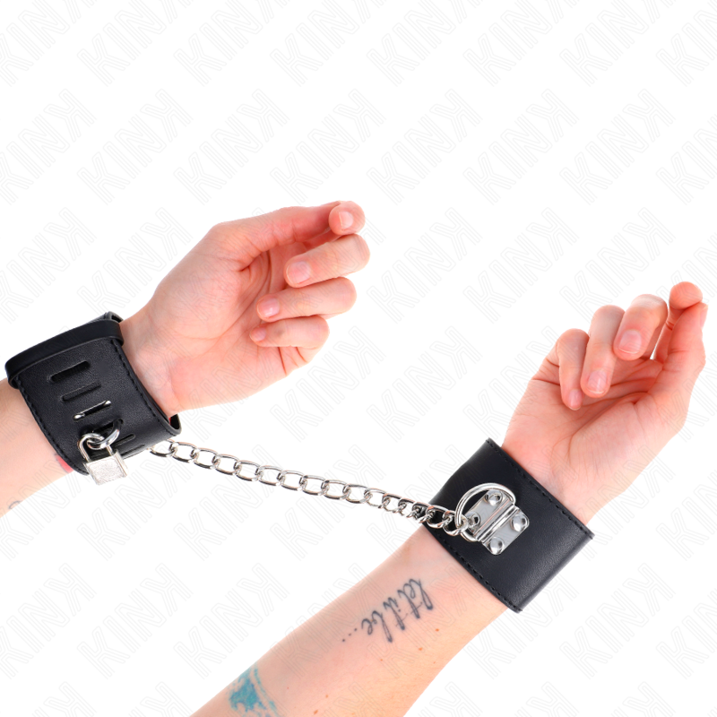 KINK - FIXED CUFFS WITH 30 CM CHAIN ​​AND ADJUSTABLE BLACK PADLOCK CLOSURE 16-23 CM X 5.5 CM
