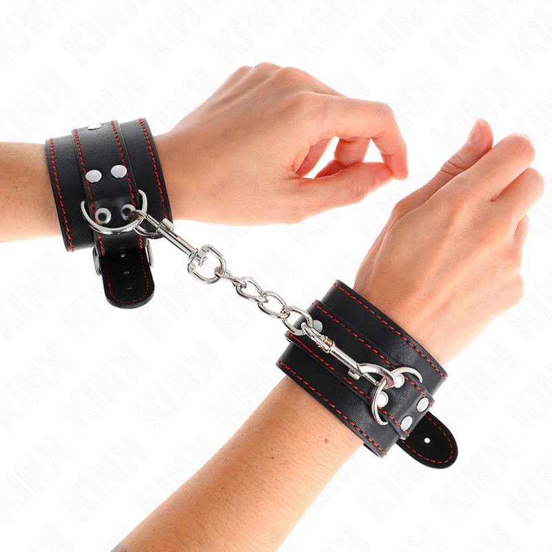 KINK - BLACK CUFFS WITH RED LINING ADJUSTABLE 20-28 CM X 5.5 CM