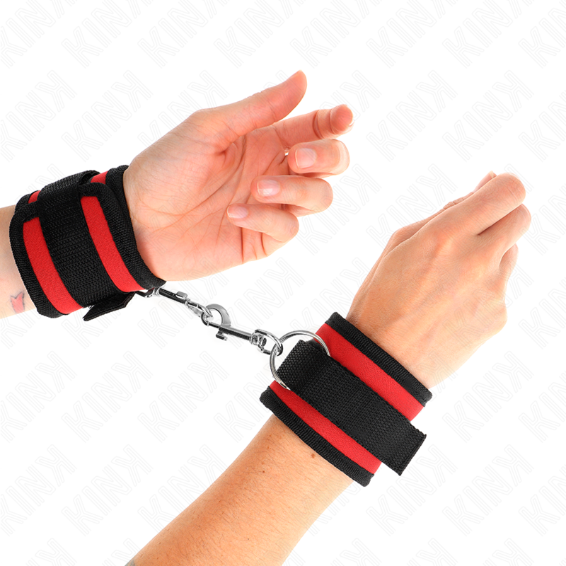 KINK - WRIST RESTRAINTS NYLON BIND HOOK&amp;LOOP RED-BLACK MODEL 2 ADJUSTABLE 18-35 CM X 6 CM