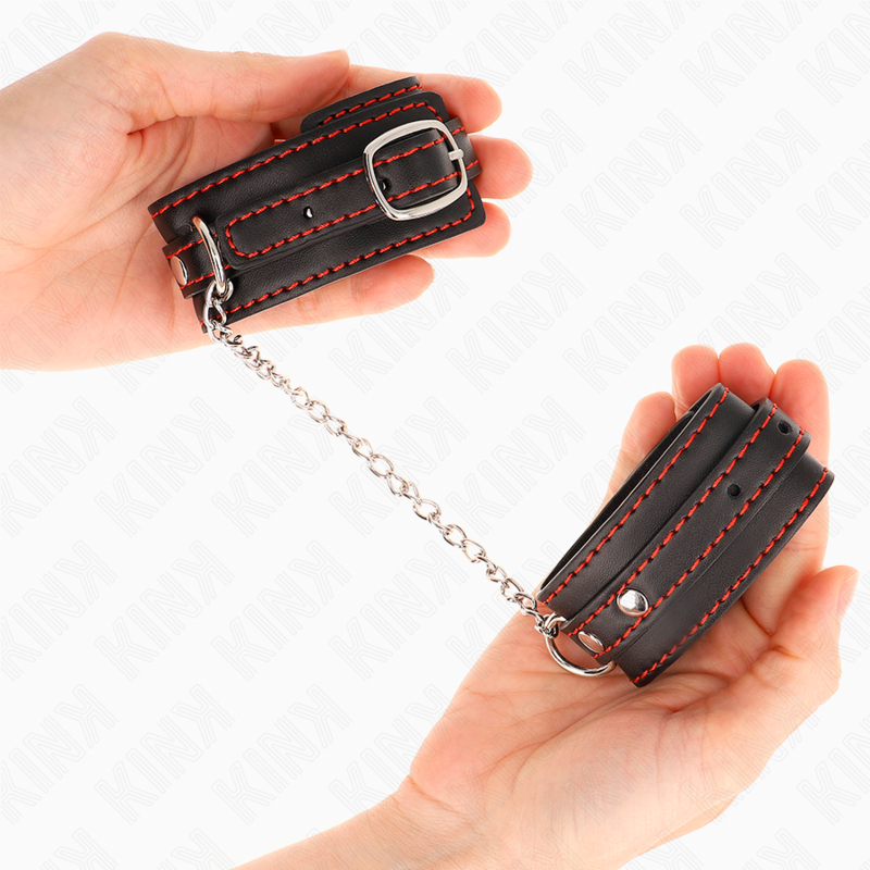 KINK - SMALL BLACK CUFFS WITH RED LINING ADJUSTABLE 14-24 CM X 3.5 CM