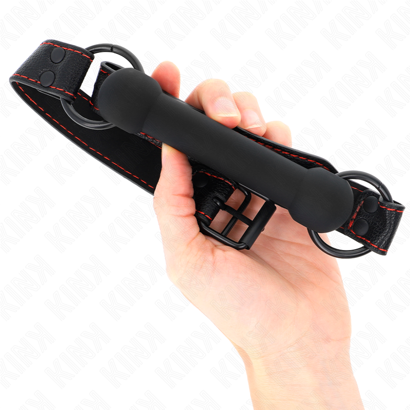KINK - MORDAZA DE HUESO CON CORREA DE CUERO NEGRA AJUSTABLE 41-57 CM