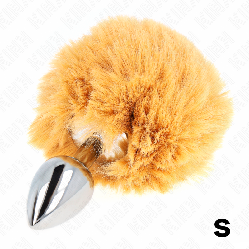 KINK - STAINLESS STEEL PLUG 7 x 3 CM WITH BEIGE RABBIT TAIL SKIN 8 CM