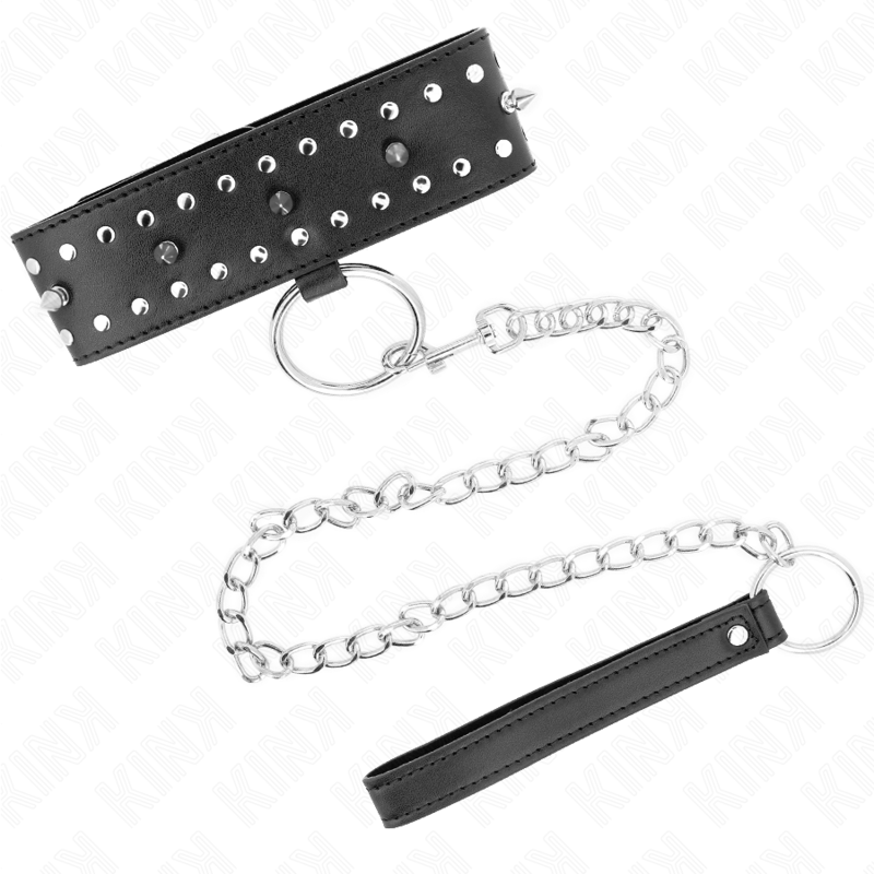 KINK - 65 CM NECKLACE WITH LEASH WITH SILVER NAILS MODEL 1 ADJUSTABLE 36-43 CM X 5 CM