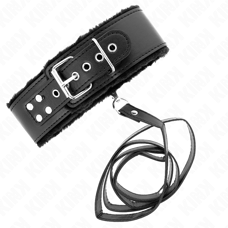 KINK - 116 CM NECKLACE WITH LEASH WITH SILVER NAILS MODEL 4 BLACK ADJUSTABLE 40-48 CM X 6 CM