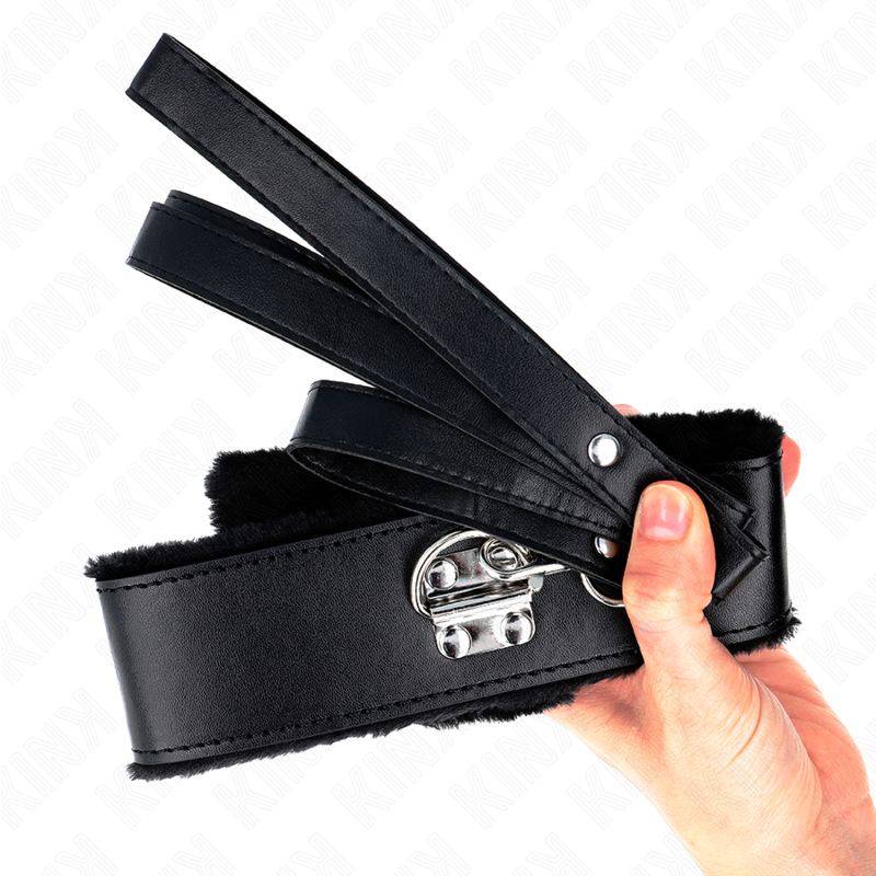 KINK - 116 CM NECKLACE WITH LEASH WITH SILVER NAILS MODEL 4 BLACK ADJUSTABLE 40-48 CM X 6 CM