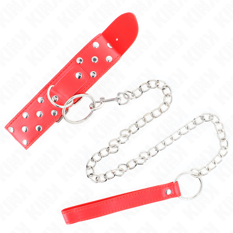KINK - RING RIVET STRAP NECKLACE WITH BELT 65CM RED ADJUSTABLE 36-50CM X 3.8CM