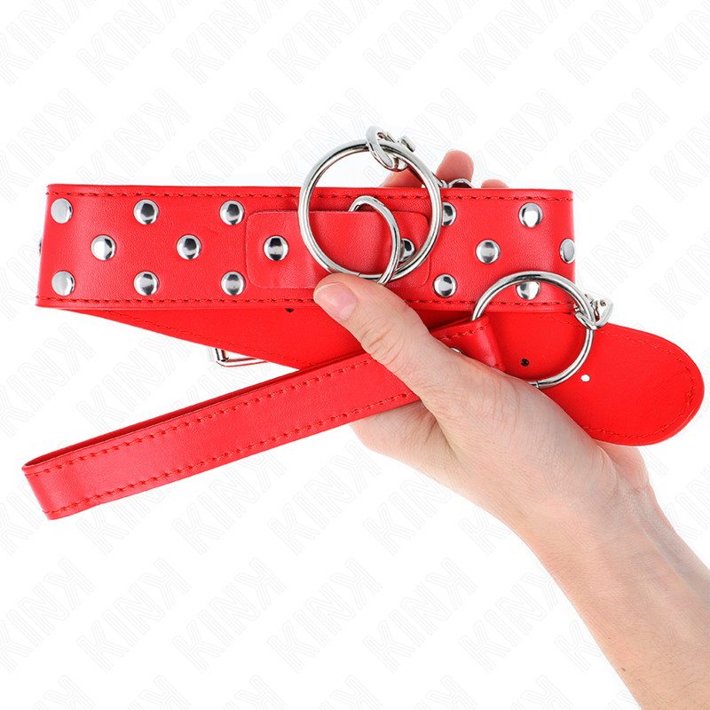 KINK - RING RIVET STRAP NECKLACE WITH BELT 65CM RED ADJUSTABLE 36-50CM X 3.8CM