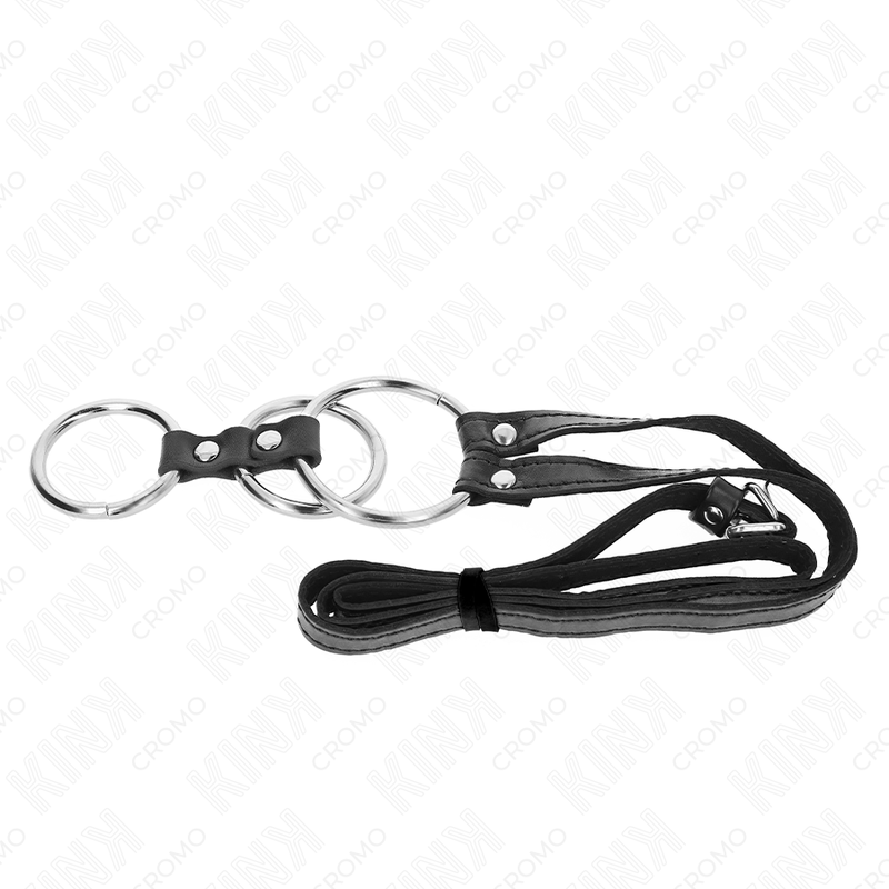 KINK - METAL TRIPLE COCK RING 3.8 CM TO 5 CM WITH LEATHER BELT 112 CM