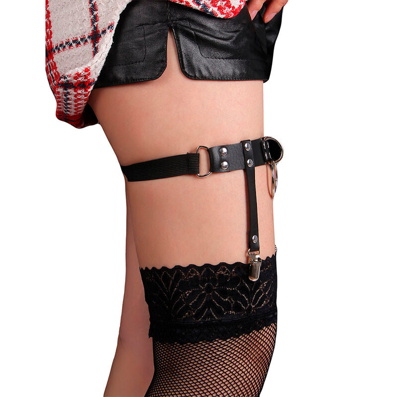 SUBBLIME - 953744 BLACK ADJUSTABLE LEATHER PUNK GARTER ONE SIZE