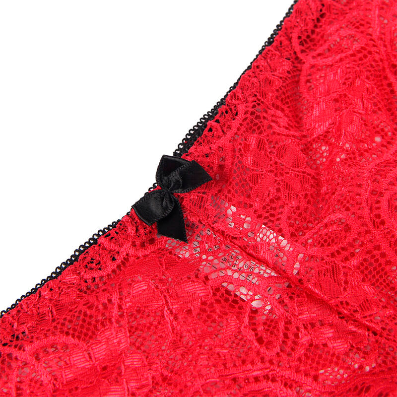 SUBBLIME - 953904 CAMISÓN DE SEDA Y ENCAJE + BRAGUITA ROJA L/XL