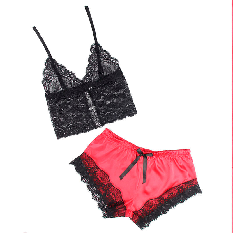 SUBBLIME - 953966 CASUAL SILK NIGHTGOWN + BLACK/RED LACE PANTS L/XL