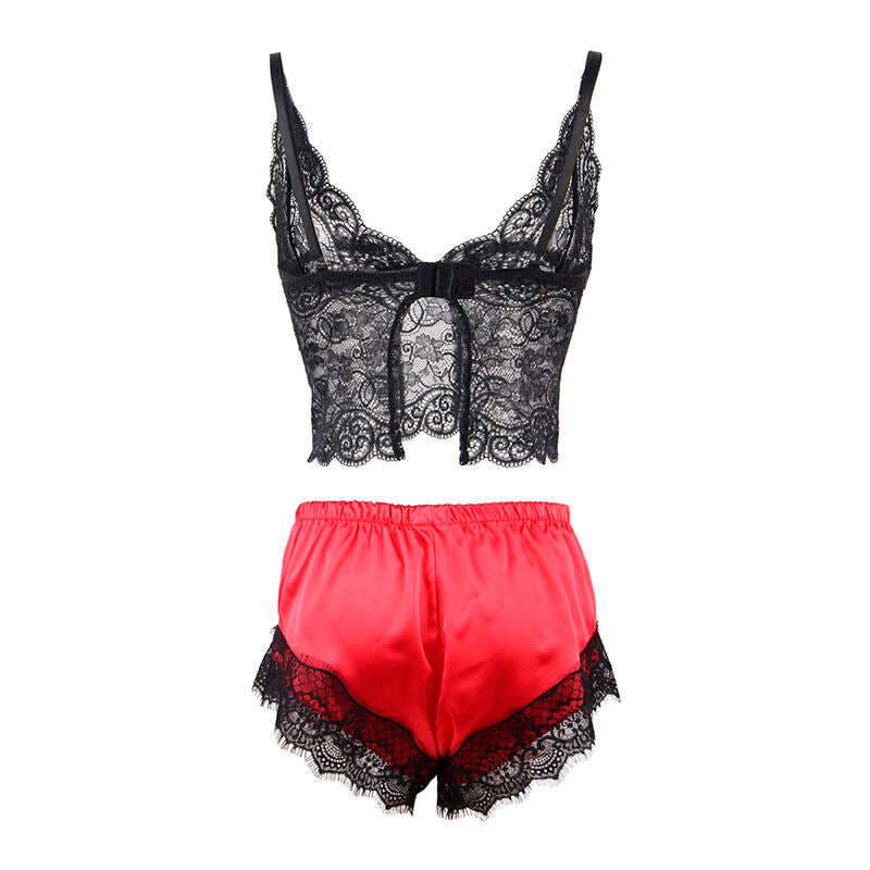 SUBBLIME - 953966 CASUAL SILK NIGHTGOWN + BLACK/RED LACE PANTS L/XL
