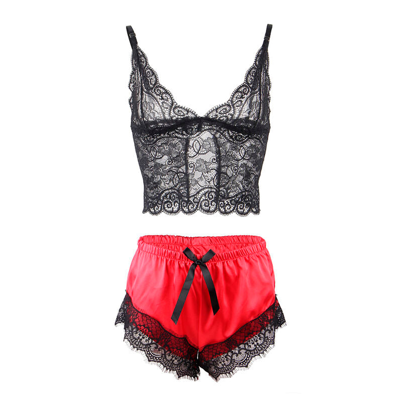 SUBBLIME - 953966 CASUAL SILK NIGHTGOWN + BLACK/RED LACE PANTS L/XL