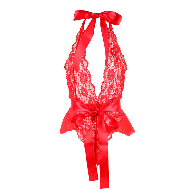 SUBBLIME - 953973 SEXY BODYSUIT WITH RUFFLES + RED BELT S/M