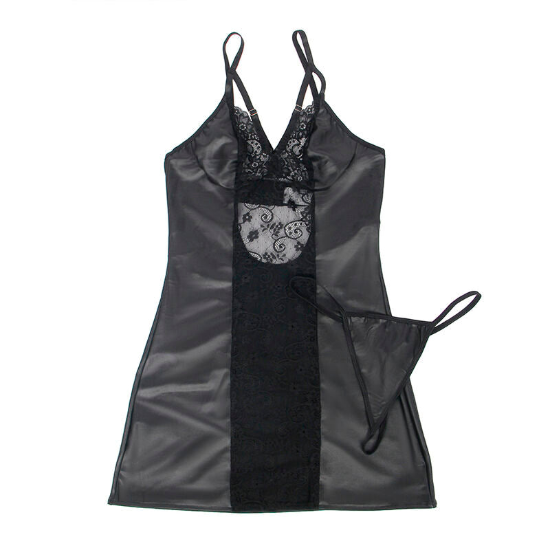 SUBBLIME - 954161 BLACK LEATHER DRESS + THONG S/M